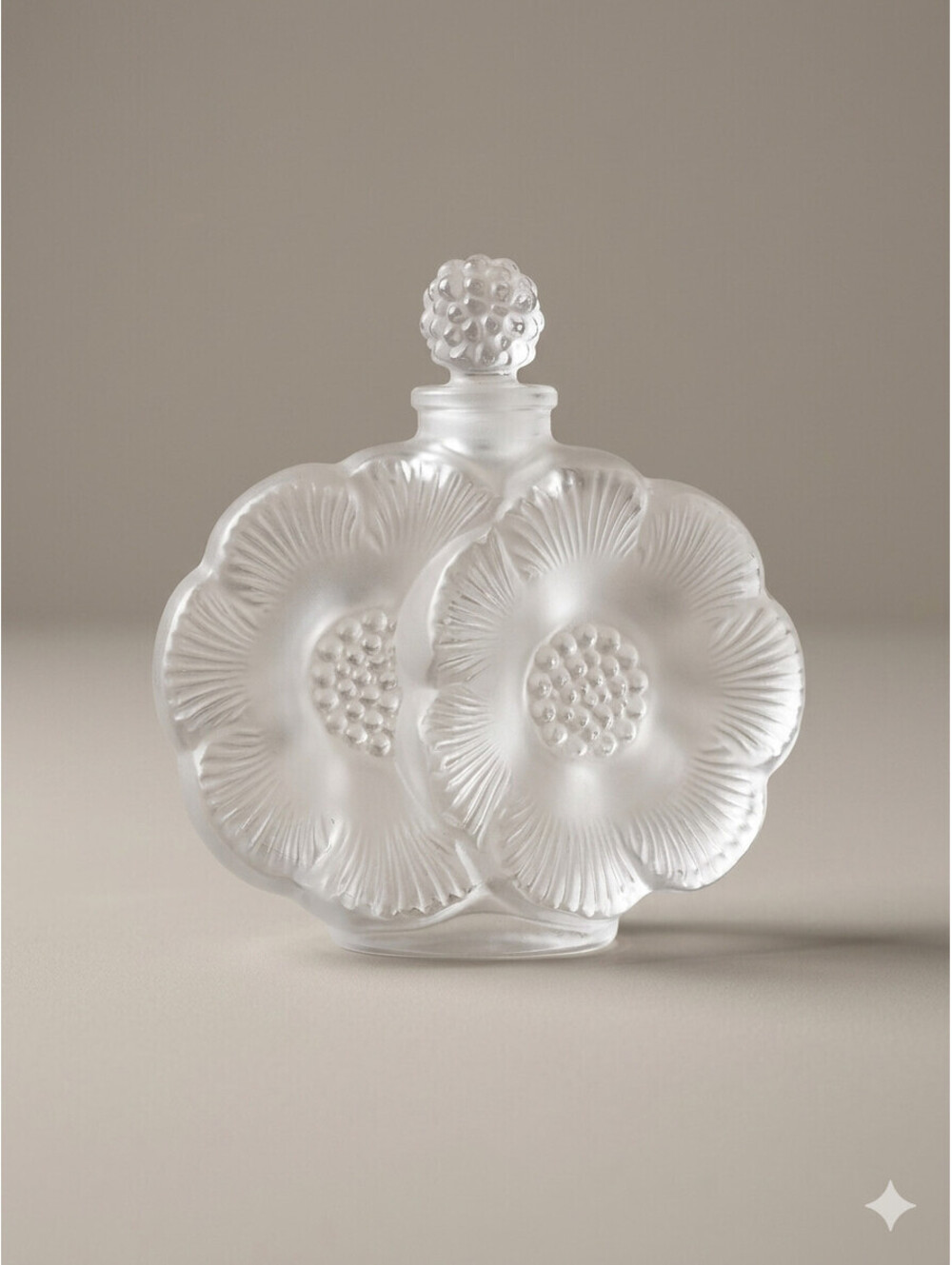Lalique France "Deux Fleurs" Frosted Crystal Perfume Bottle - Ref 11301 - Signed